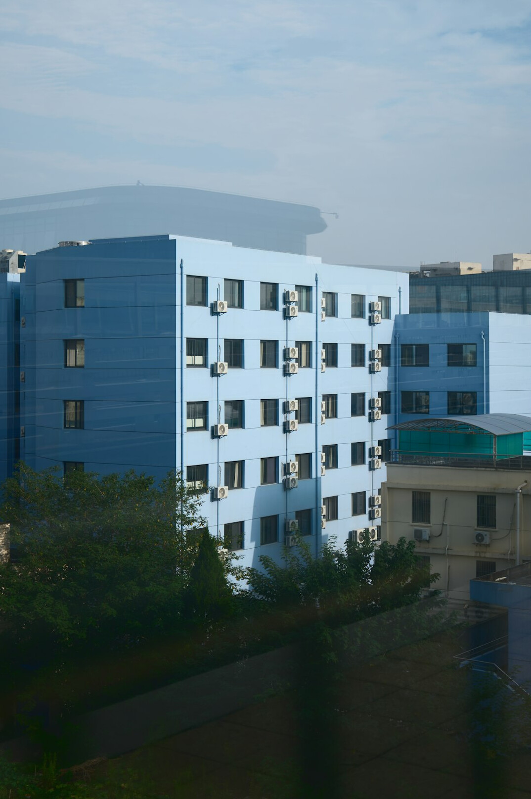 Apartment building facade in a residential neighborhood