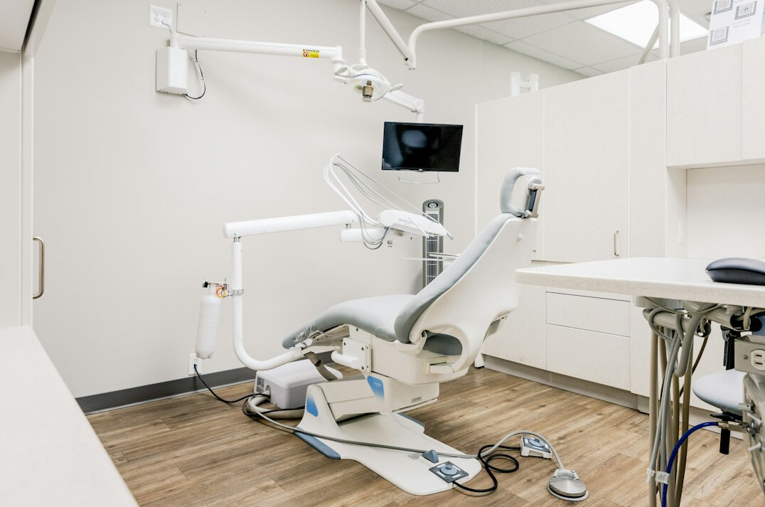 Clean clinic corridor with medical equipment